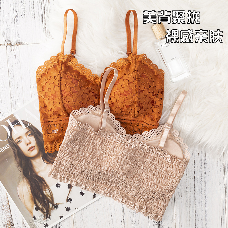 Lace French Underwear Small Breasts Lady&#039;s Thin Push up Wireless Bra Changeable Pleated Inner Match Sexy Bra for Women