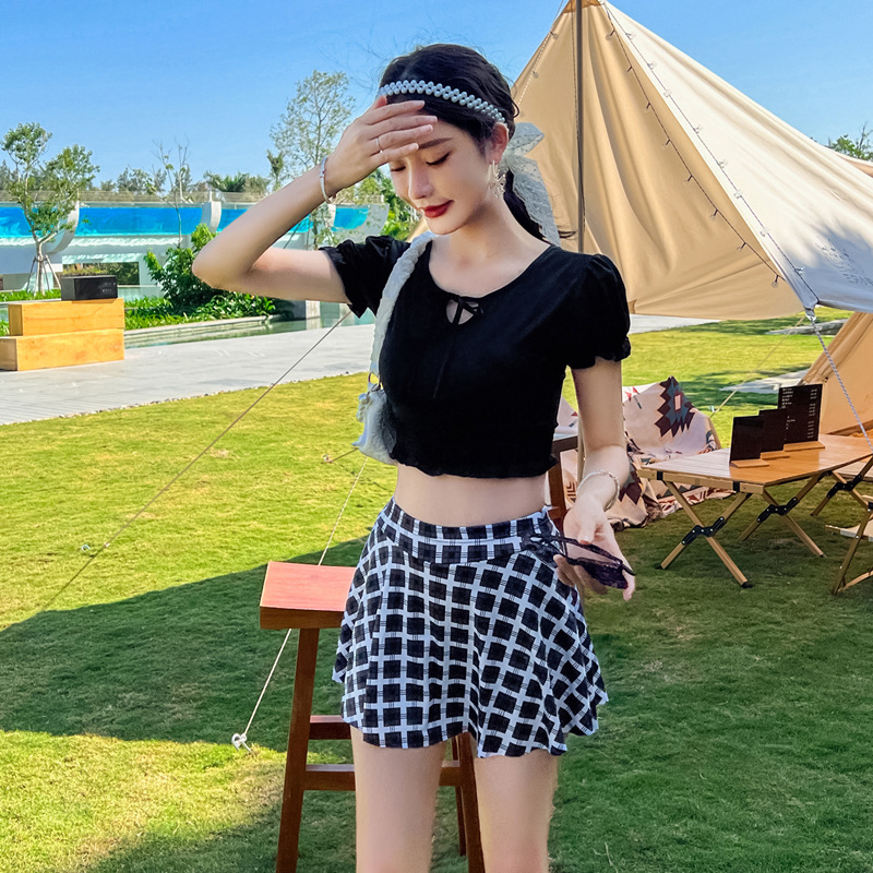 Swimsuit Female Skirt Style Split Conservative Slimming Korean Ins Style Student Small Chest Push up Mori Internet Influencer Hot Spring Swimsuit