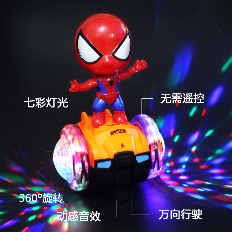 Best-Seller on Douyin Spider Man Balance Car Universal Electric Lamplight Music Spider Man Captain Children&#039;s Toys Wholesale