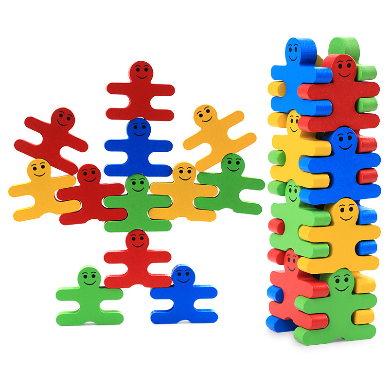Wooden Children&#039;s Creative Balance Villain Bricks Pro Jenga Toy Cartoon Character Color Building Blocks Factory Wholesale