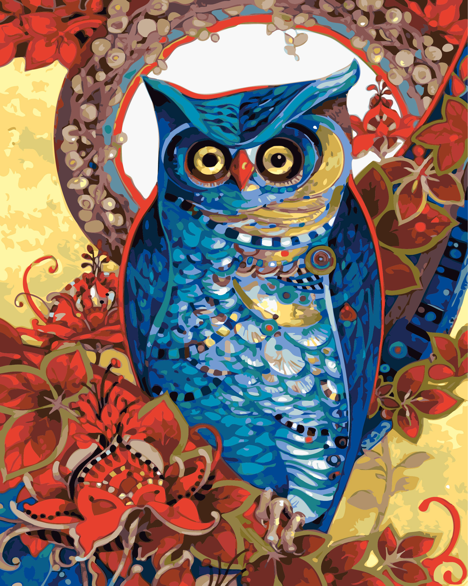 Diy digital oil painting home decoration hand-painted Foreign trade balance painting Manual color Filling Cartoon Blue Owl Diy digital oil painting home decoration hand-painted Foreign trade balance painting Manual color Filling Cartoon Blue Owl