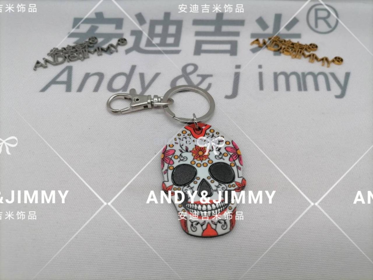 Anaglyph acrylic key chain, skull head flower decoration, factory direct Anaglyph acrylic key chain, skull head flower decoration, factory direct