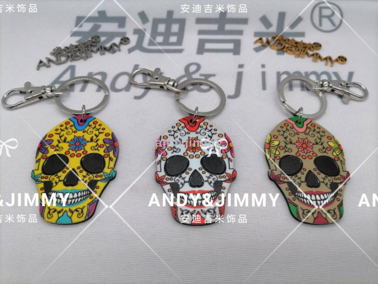 Anaglyph acrylic key chain, skull head flower decoration, factory direct Anaglyph acrylic key chain, skull head flower decoration, factory direct