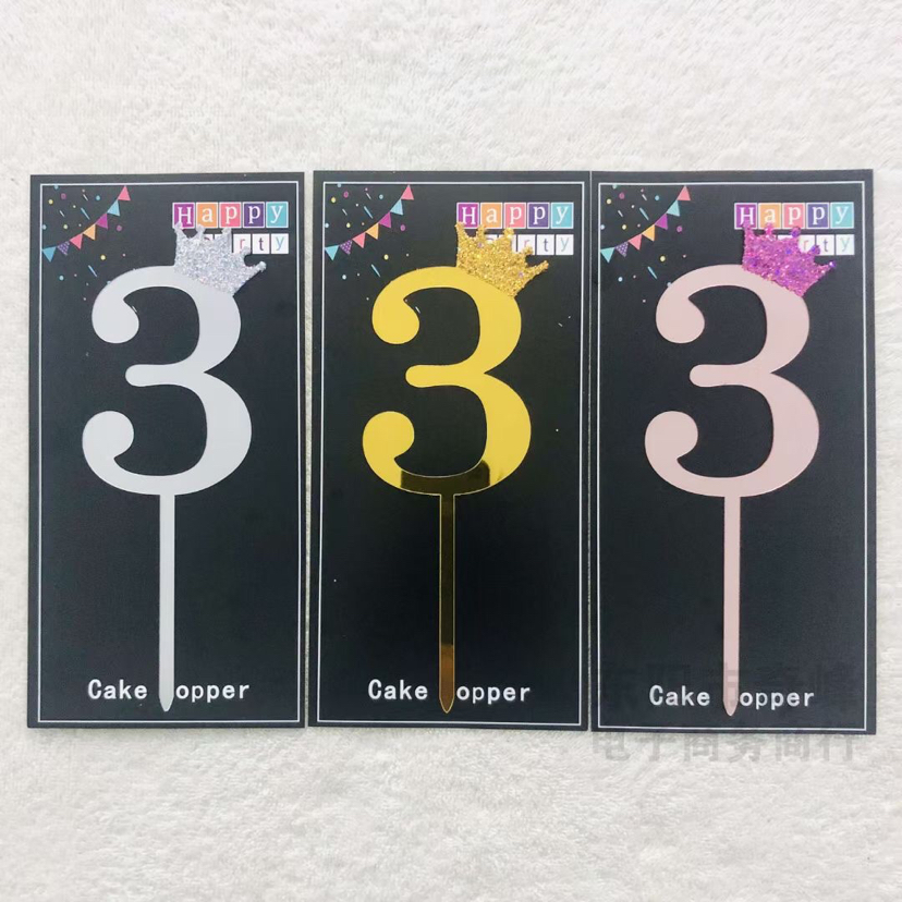 Cake Insert Cards Cake Insert Sign Cake Insert Decorative Flag Birthday Plug-in Components Acrylic Decorative Flag Digital Happy Birthday 012345