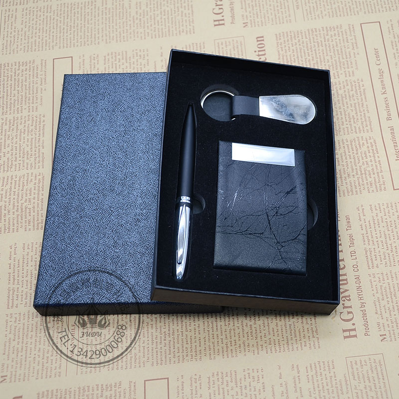 Creative business card case PU key chain metal ball-point pen office gifts sets