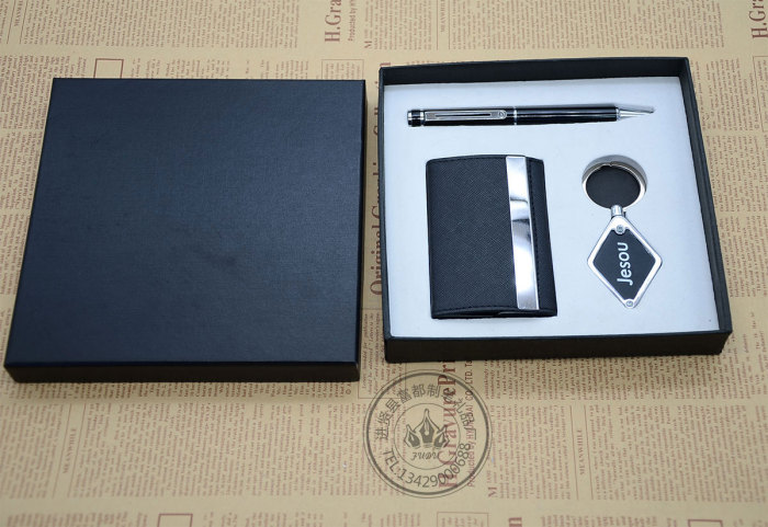 Custom PU card case (card holder) key chain metal ball-point pen office gift set Custom PU card case (card holder) key chain metal ball-point pen office gift set