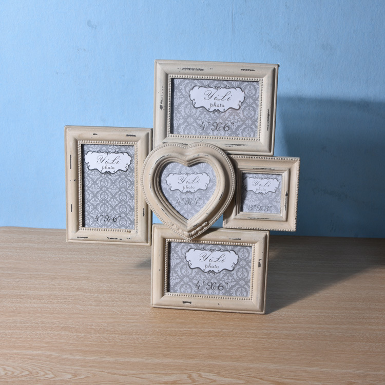 Creative Chinese Combination Photo Frame Wall Hanging 5 Frame One-Piece Personality Living Room Photo Wall Retro Wood Crafts Wholesale