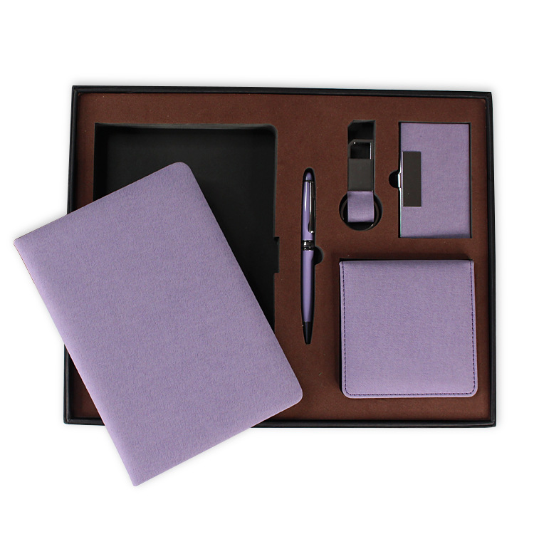 Business Notebook Gift Set Imitation Leather Surface Notepad Pen Keychain Business Card Case Note Box Set