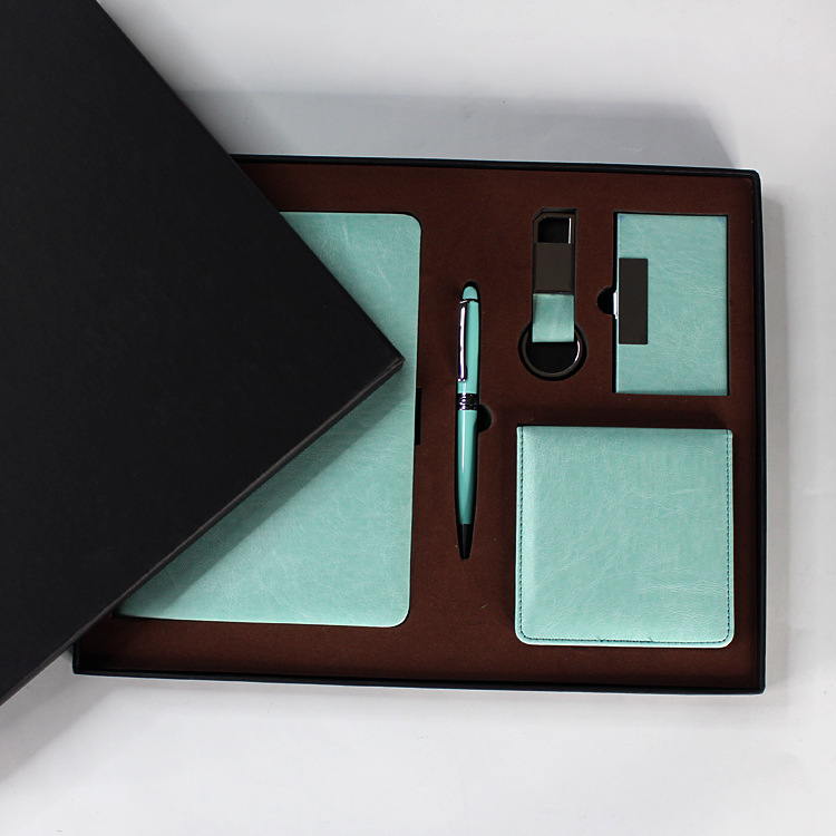 Business Notebook Gift Set Imitation Leather Surface Notepad Pen Keychain Business Card Case Note Box Set