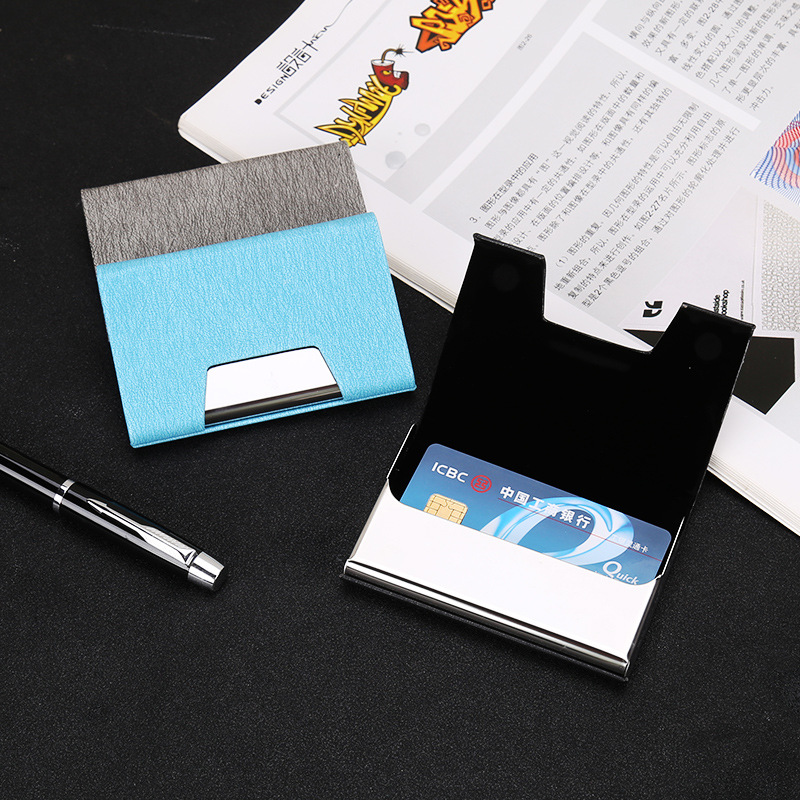 Women&#039;s Business Card Holder Men&#039;s Stainless Steel Leather Business Card Case Lettering