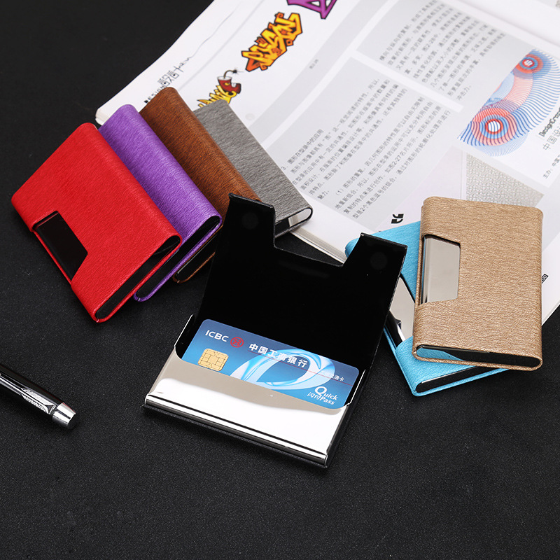 Women's Business Card Holder Men's Stainless Steel Leather Business Card Case Lettering Women's Business Card Holder Men's Stainless Steel Leather Business Card Case Lettering