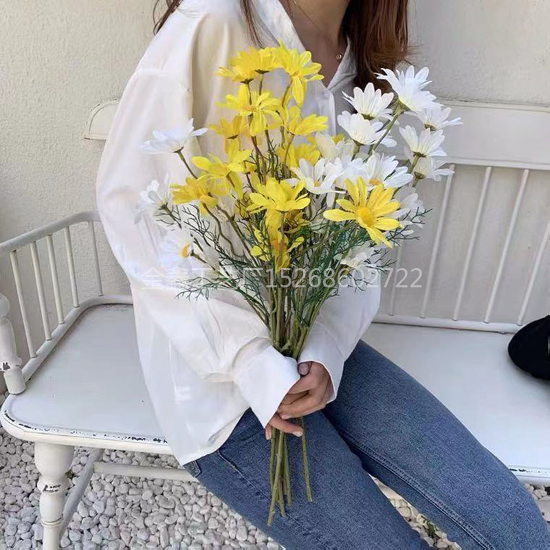5Heads Silk Dasiy Artificial Flowers Decorative Stamen Small Daisy for Wedding Decoration Home Decor Fake Flower