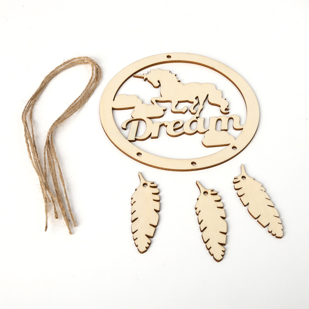 Wooden unicorn dream catcher DIY home decor pendant wooden dream catcher crafts