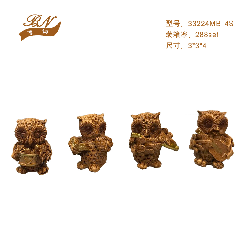 Resin Crafts Imitation Wood Color Set Four Musical Instruments Owl Creative Home Decoration Technology Gift Decoration Spot