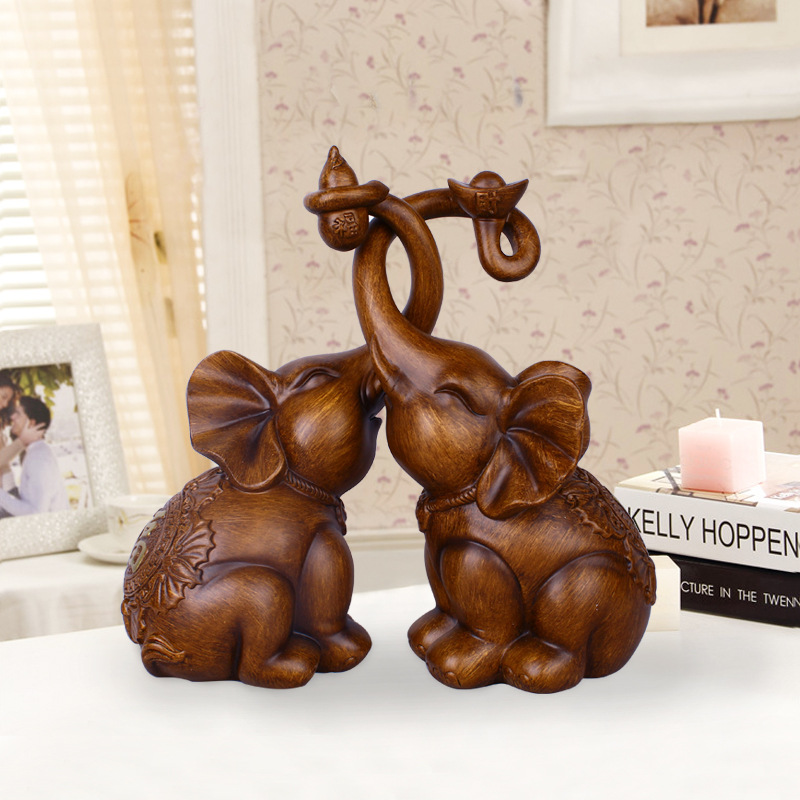 Decoration Chinese Simple Imitation Wood Grain Elephant Resin Crafts Home Decoration Factory Wholesale