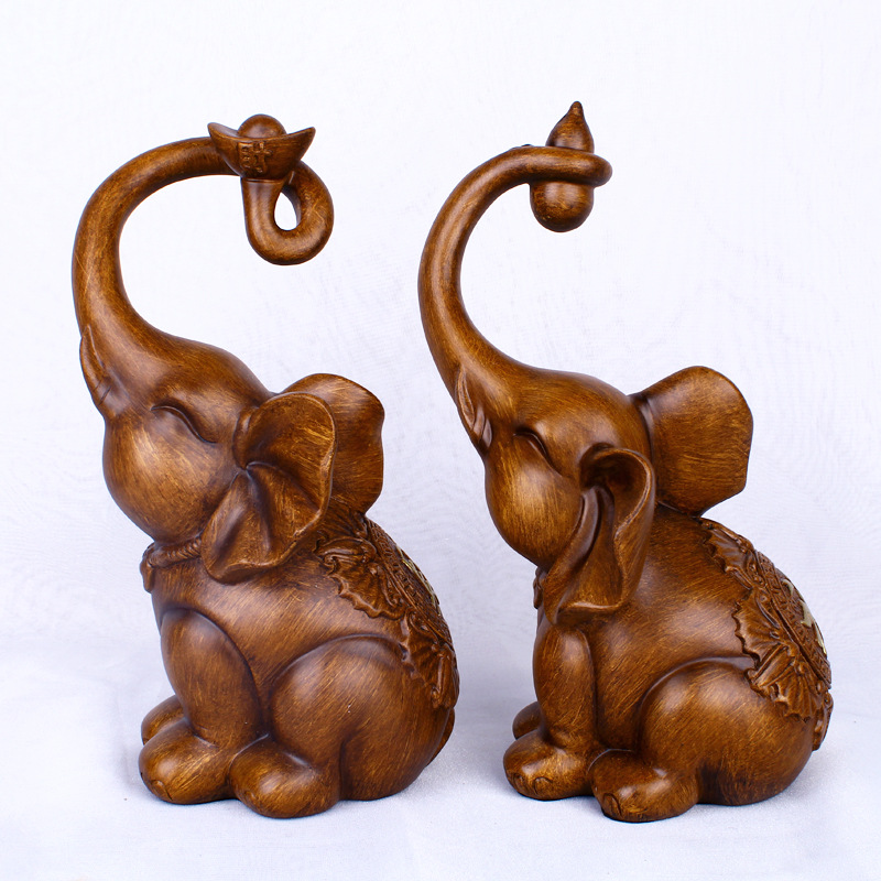 Decoration Chinese Simple Imitation Wood Grain Elephant Resin Crafts Home Decoration Factory Wholesale