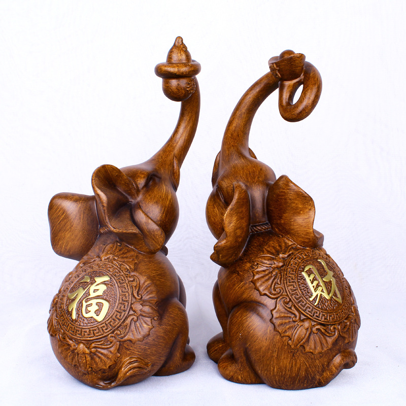Decoration Chinese Simple Imitation Wood Grain Elephant Resin Crafts Home Decoration Factory Wholesale
