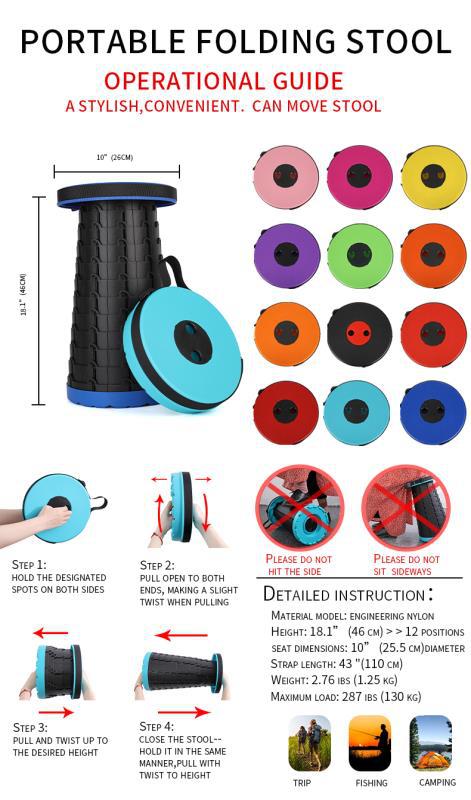 Retractable Folding Stool Outdoor Products Portable Camping Plastic Products Internet Celebrity Same Telescopic Chair Factory Direct Supply... +