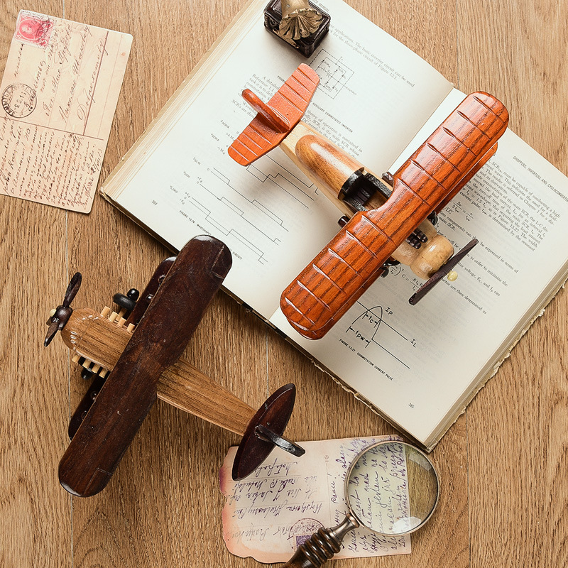 Retro Wood Aircraft Decoration Creative Home Desktop Aircraft Model Decoration Wooden Cross-Border Crafts