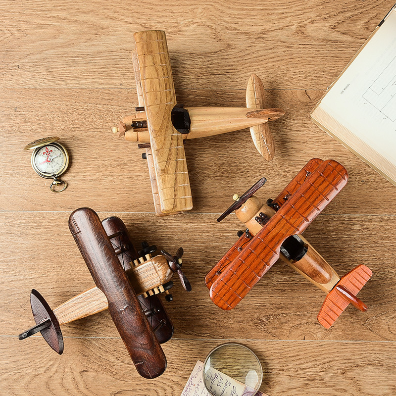 Retro Wood Aircraft Decoration Creative Home Desktop Aircraft Model Decoration Wooden Cross-Border Crafts