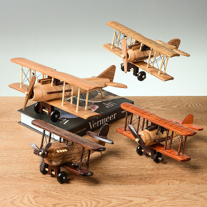 Retro Wood Aircraft Decoration Creative Home Desktop Aircraft Model Decoration Wooden Cross-Border Crafts