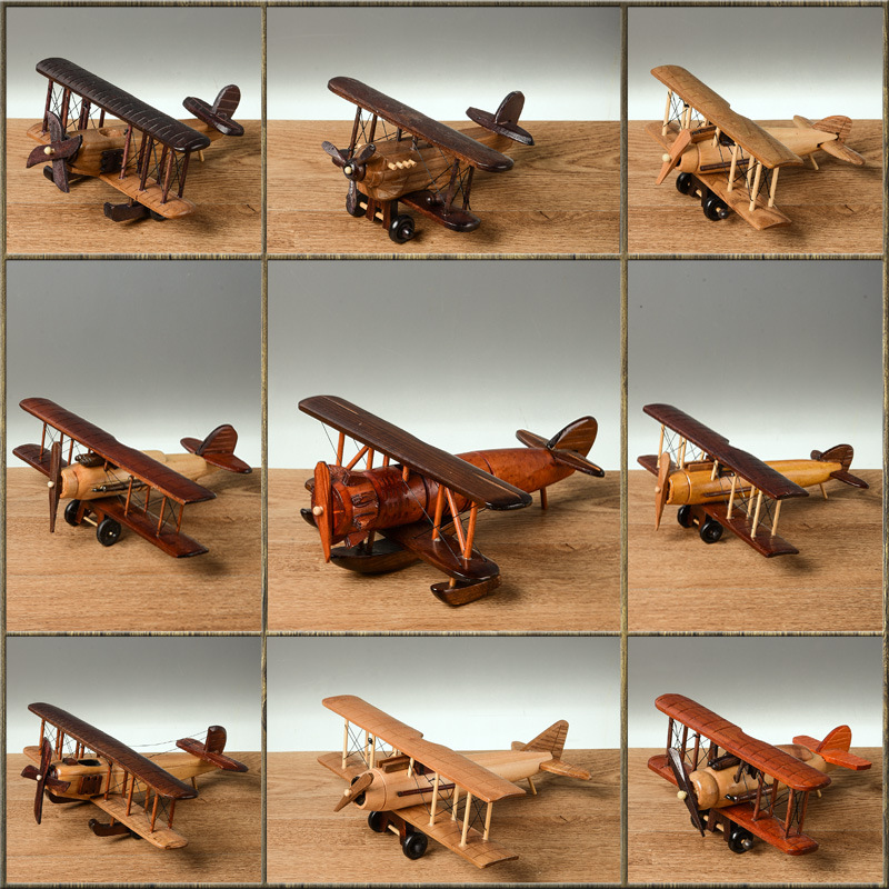 Retro Wood Aircraft Decoration Creative Home Desktop Aircraft Model Decoration Wooden Cross-Border Crafts