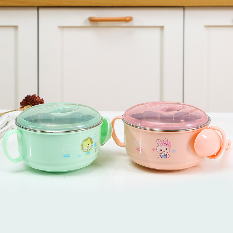 Jinfeiyue Baby Cartoon Printed Stainless Steel Food Supplement Lunch Box Cute with Ears Two Colors Optional Fresh-Keeping Lunch Box