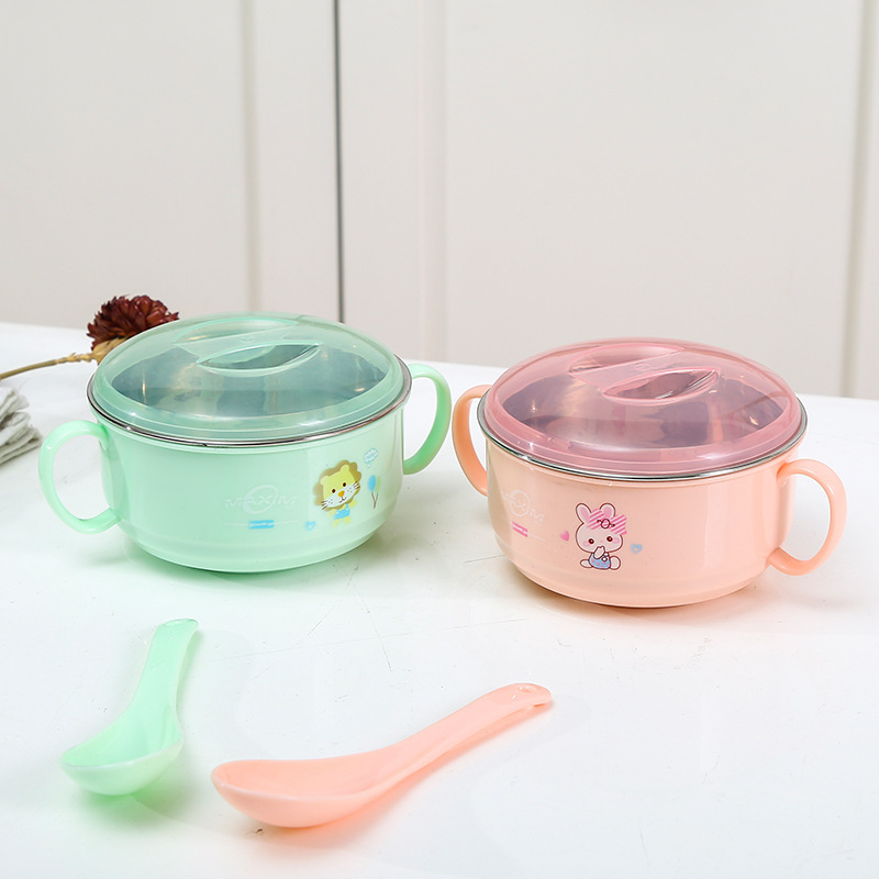Jinfeiyue Baby Cartoon Printed Stainless Steel Food Supplement Lunch Box Cute with Ears Two Colors Optional Fresh-Keeping Lunch Box