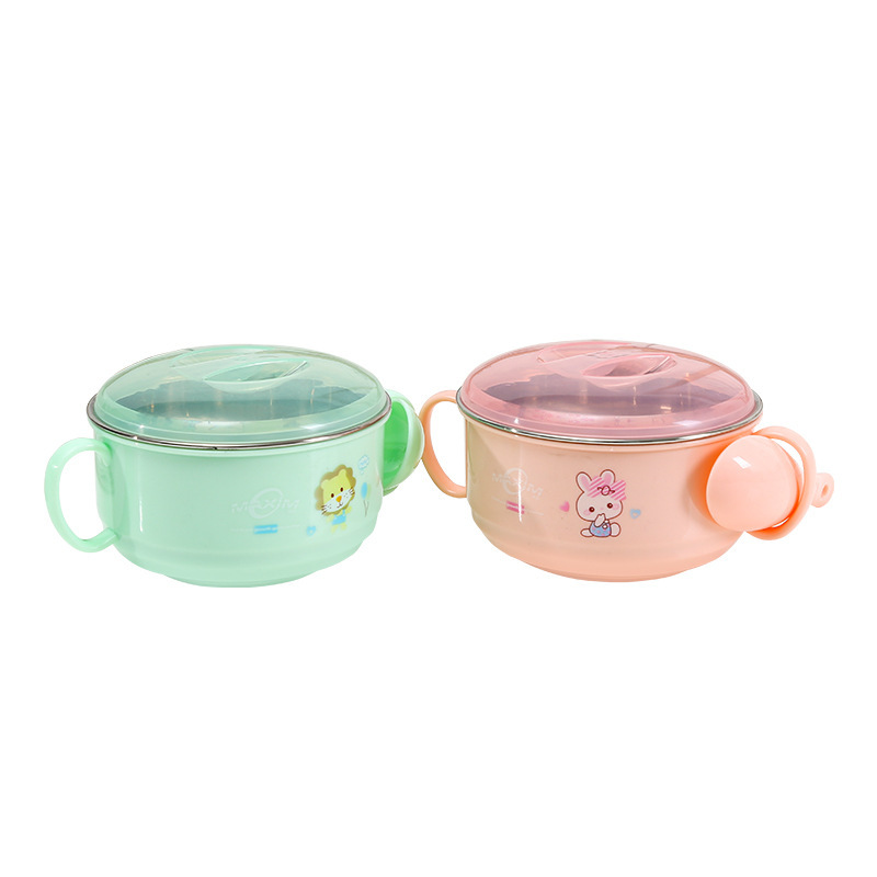 Jinfeiyue Baby Cartoon Printed Stainless Steel Food Supplement Lunch Box Cute with Ears Two Colors Optional Fresh-Keeping Lunch Box