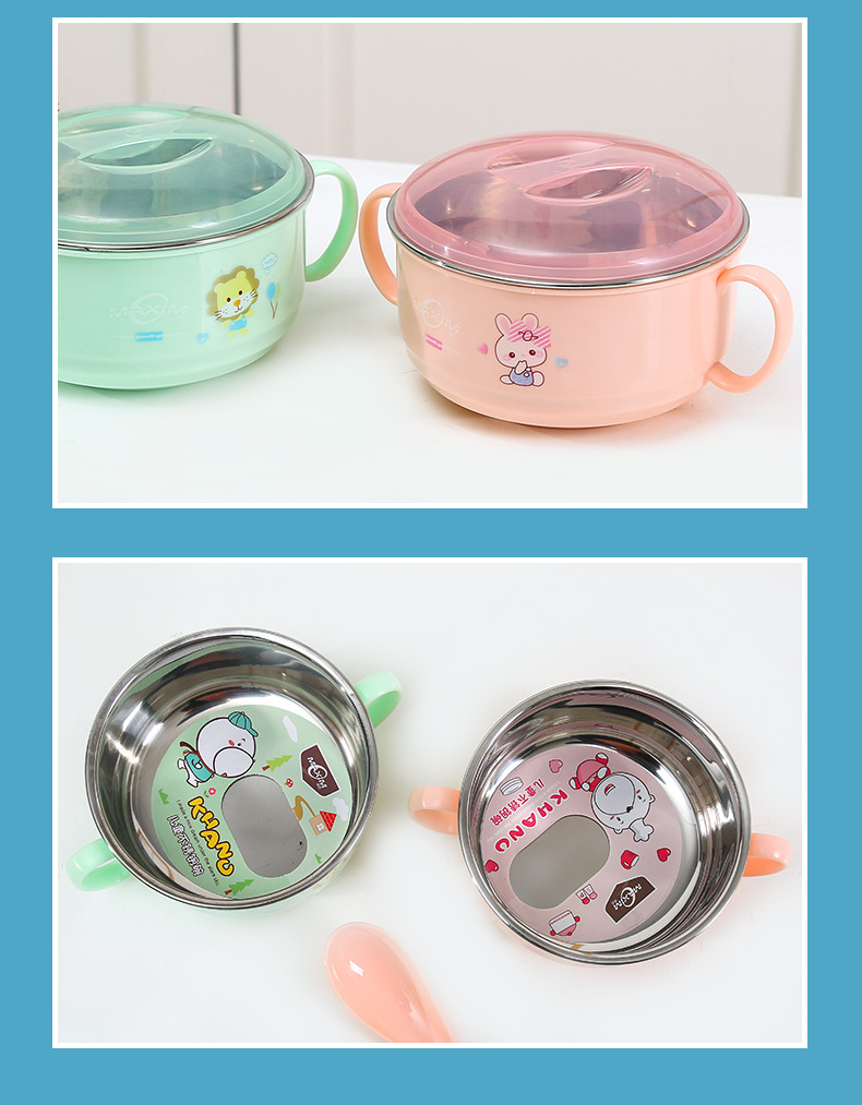 Jinfeiyue Baby Cartoon Printed Stainless Steel Food Supplement Lunch Box Cute with Ears Two Colors Optional Fresh-Keeping Lunch Box