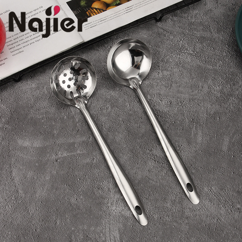 In Stock Wholesale Practical Stainless Steel Soup Colander Hot Pot Spoon Household Soup Spoon Colander 2-Piece Set