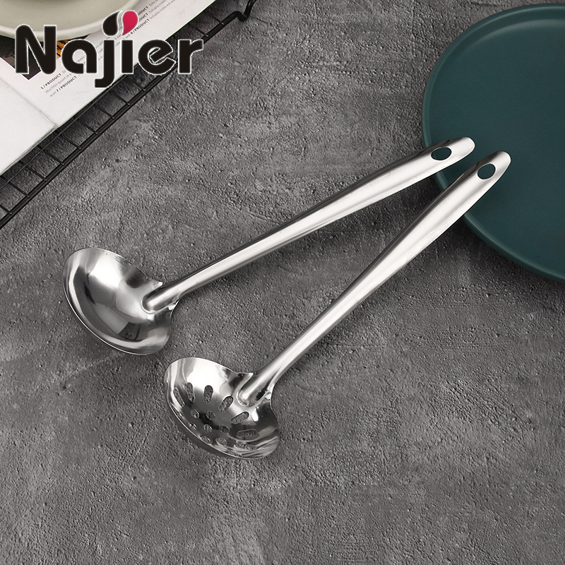 In Stock Wholesale Practical Stainless Steel Soup Colander Hot Pot Spoon Household Soup Spoon Colander 2-Piece Set