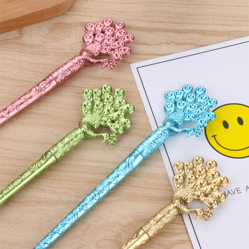 Factory Direct Sales Cute Creative Stationery Cute Female Student Black Carbon Pen Peacock Southeast Flying Hairpin Gel Pen