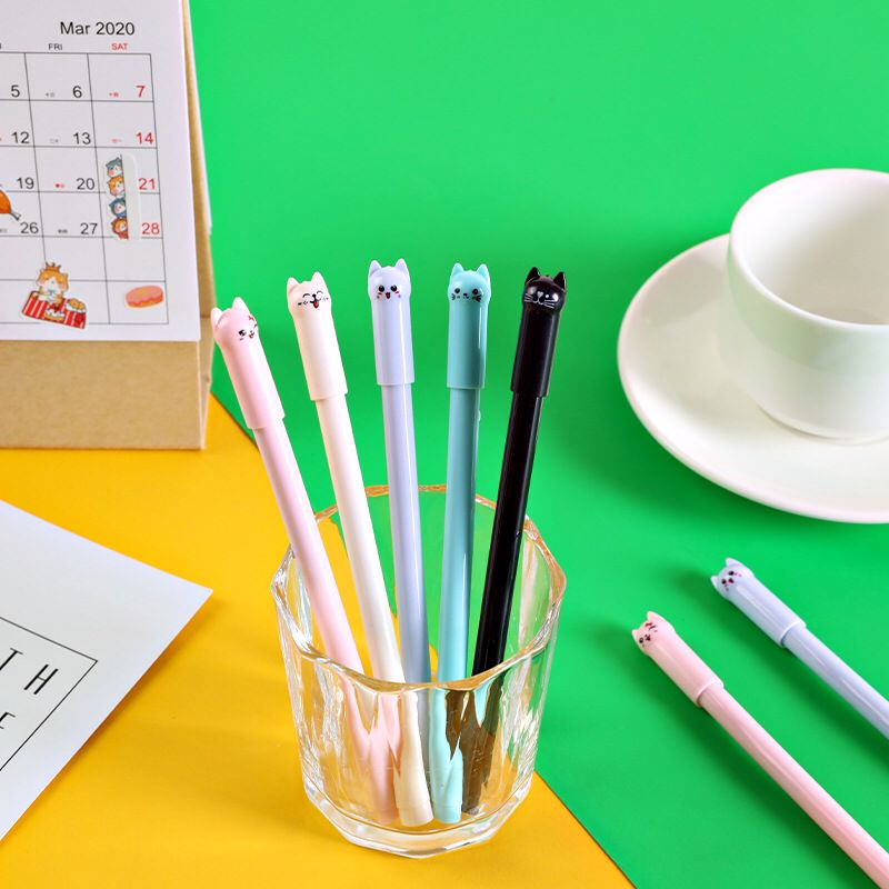 Simple Cute Cartoon Cat Student Gel Pen 0.5mm Black Refill Ball Pen Office Signature Pen