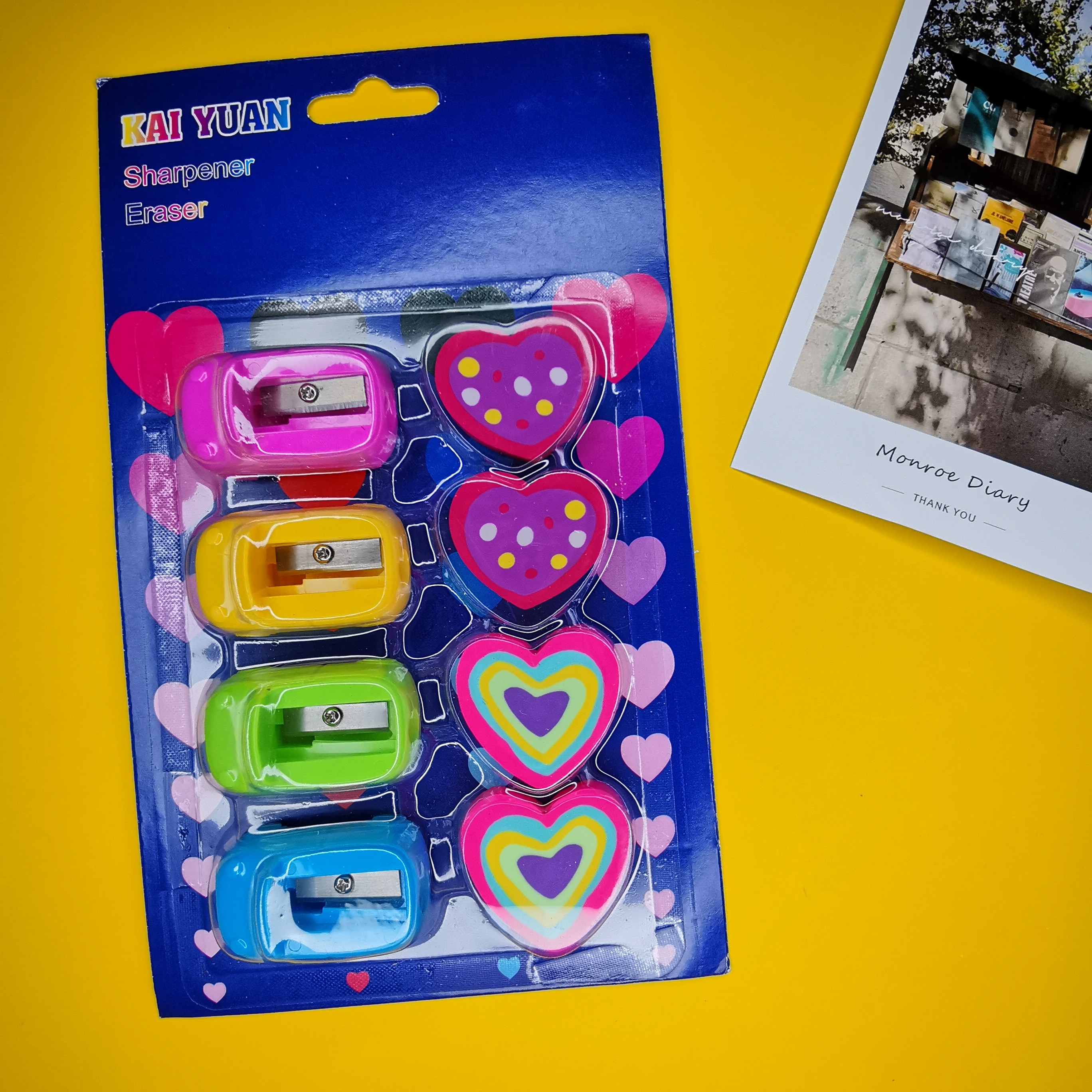 Cartoon car pencil sharpener love rubber suction card set Pupil stationery set Wholesale live tape stationery