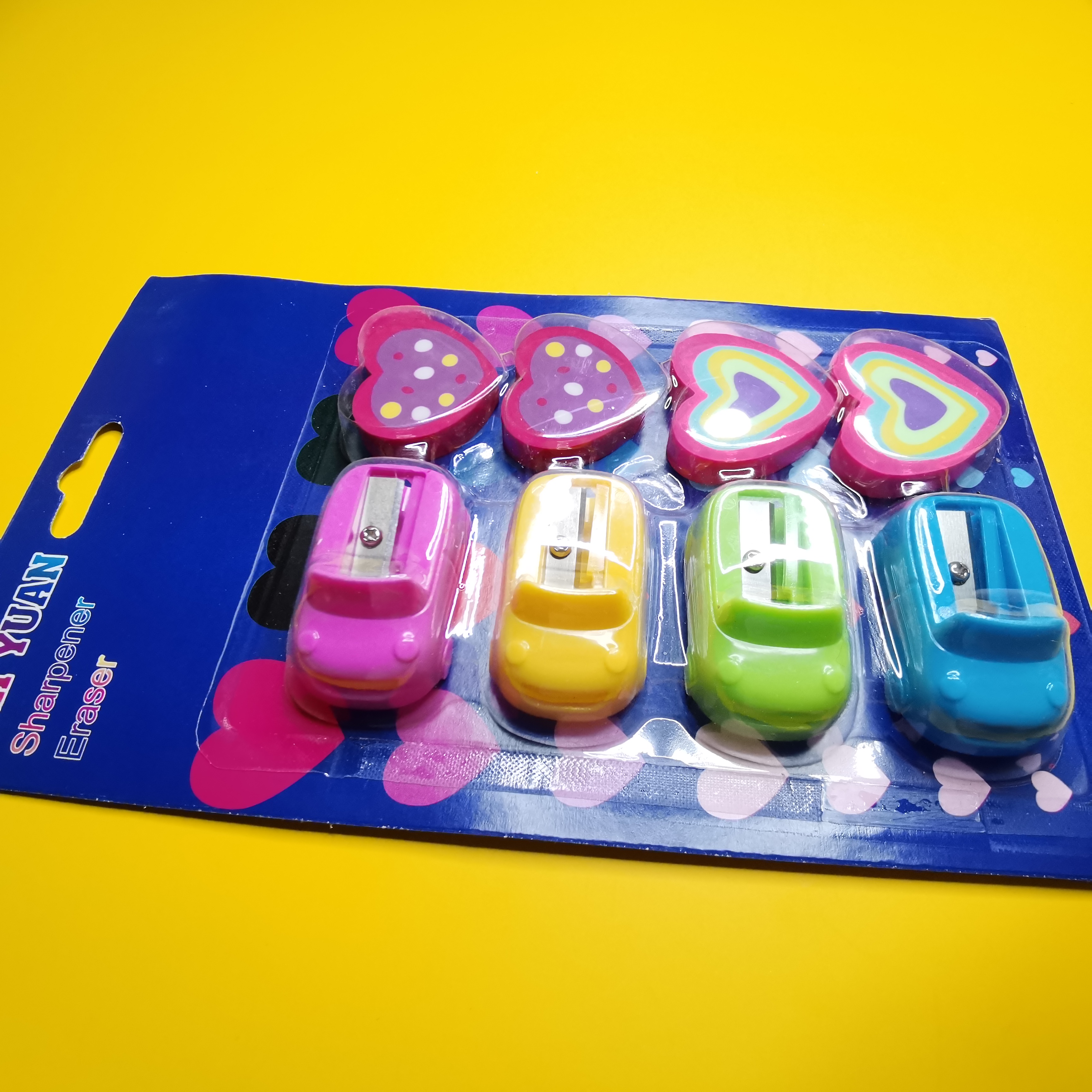 Cartoon car pencil sharpener love rubber suction card set Pupil stationery set Wholesale live tape stationery Cartoon car pencil sharpener love rubber suction card set Pupil stationery set Wholesale live tape stationery