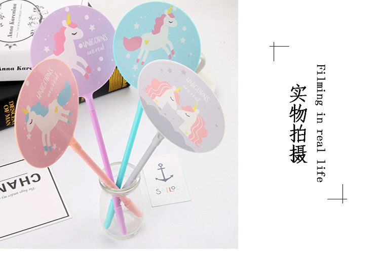 Korean Creative Stationery Fan Pen Cute Cartoon Unicorn Gel Pen Small Fresh Signature Pen Can Be Printed Logo Korean Creative Stationery Fan Pen Cute Cartoon Unicorn Gel Pen Small Fresh Signature Pen Can Be Printed Logo