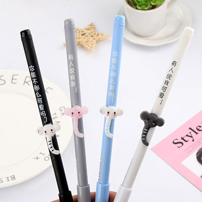 P-0680 Cartoon Creative Little Elephant Penholder Gel Pen Animal Black Gel Ink Pen Student Stationery