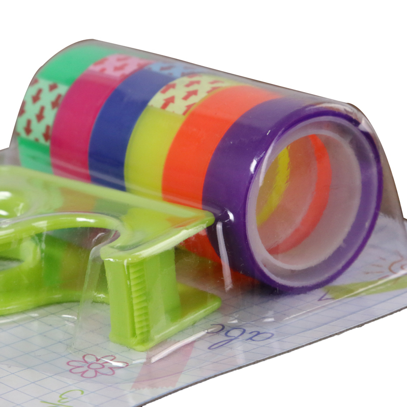 Rainbow color adhesive tape with holder transparent stationery tape 