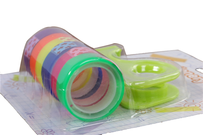 Rainbow color adhesive tape with holder transparent stationery tape Rainbow color adhesive tape with holder transparent stationery tape