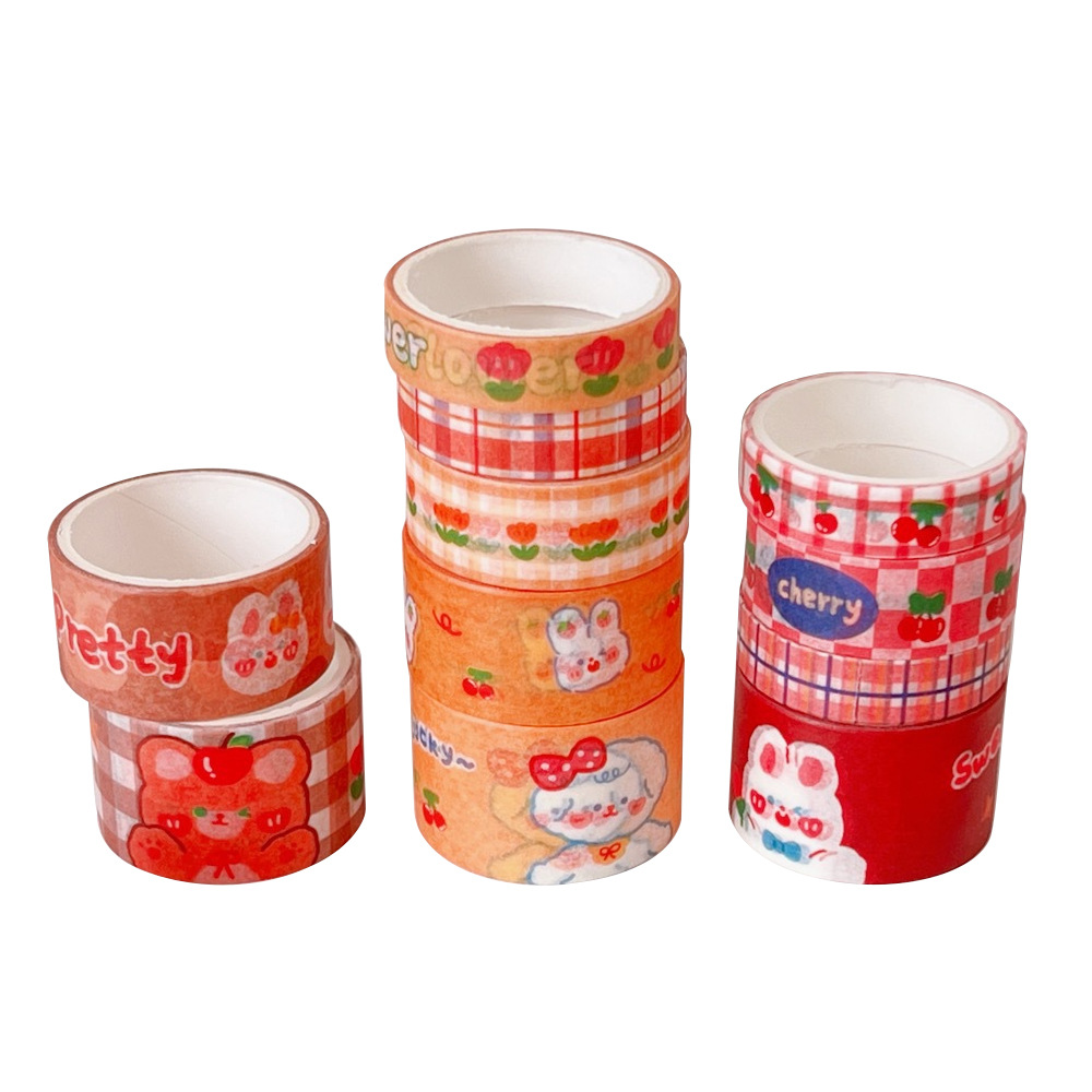 Cartoon Girlish Journal Tape Sticker Set Cute Journal Book Stationery Material Bear and Rabbit Set and Paper Adhesive Tape