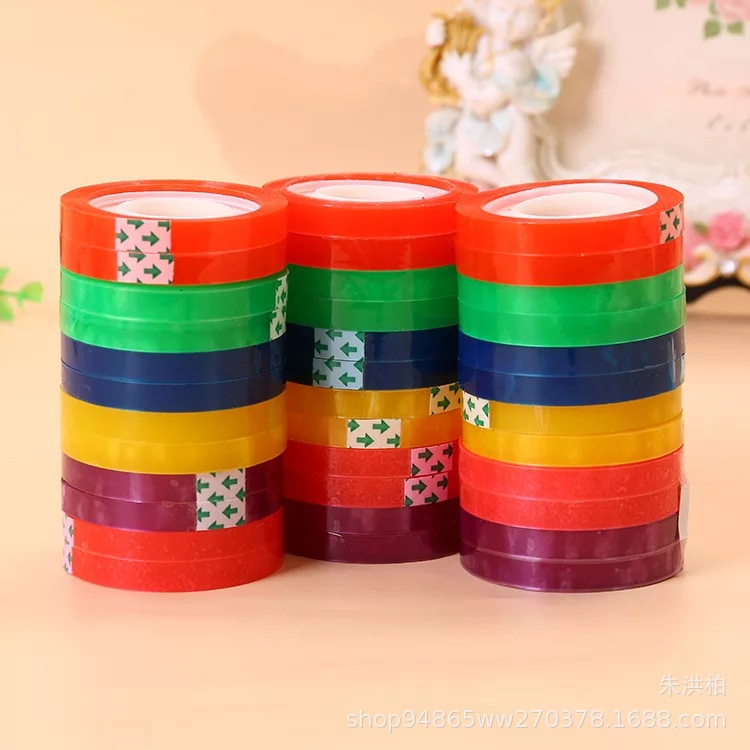 Small Adhesive Tape for Students Sticky Stationery Tape Width 0.75cm Colorful Tape Translucent Laminating Film Stationery Wholesale