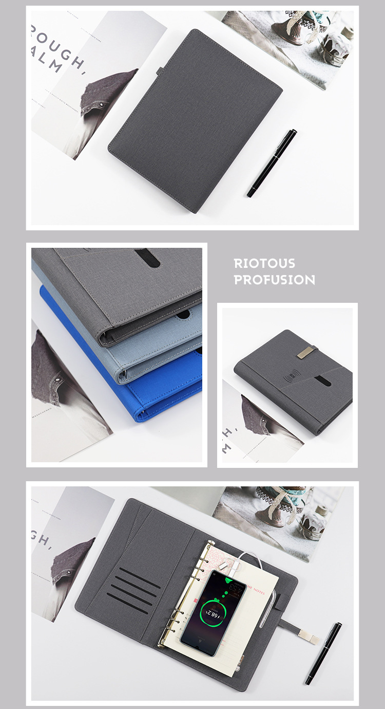 Business Fashion Fine Imitation Pu Loose-Leaf Wireless Charging Apron Notebook Pack Customized Mobile Power Notebook Business Fashion Fine Imitation Pu Loose-Leaf Wireless Charging Apron Notebook Pack Customized Mobile Power Notebook