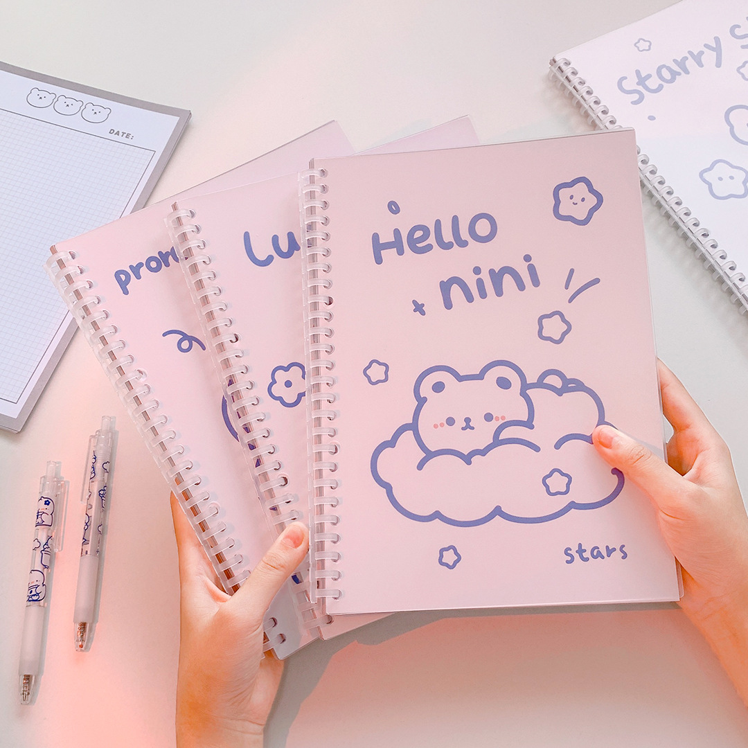 Yilan Cartoon Notebook Girl Heart Student Minimalist Coil Hand Account Loose Spiral Notebook Cute Bear Notebook