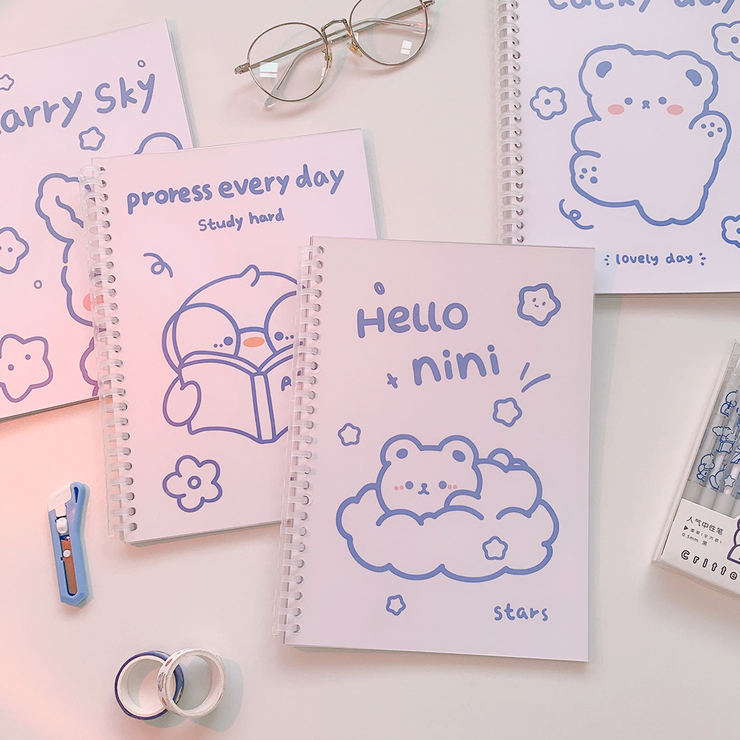 Yilan Cartoon Notebook Girl Heart Student Minimalist Coil Hand Account Loose Spiral Notebook Cute Bear Notebook