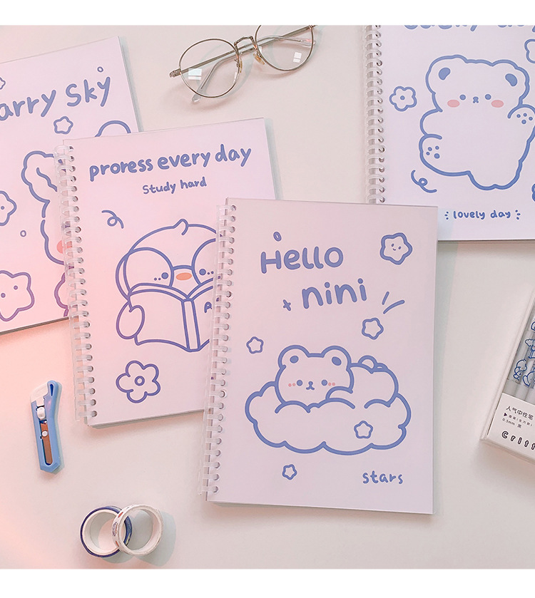 Yilan Cartoon Notebook Girl Heart Student Minimalist Coil Hand Account Loose Spiral Notebook Cute Bear Notebook