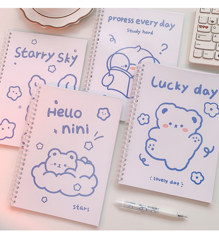 Yilan Cartoon Notebook Girl Heart Student Minimalist Coil Hand Account Loose Spiral Notebook Cute Bear Notebook