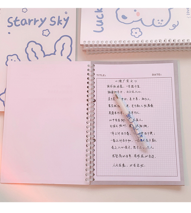 Yilan Cartoon Notebook Girl Heart Student Minimalist Coil Hand Account Loose Spiral Notebook Cute Bear Notebook