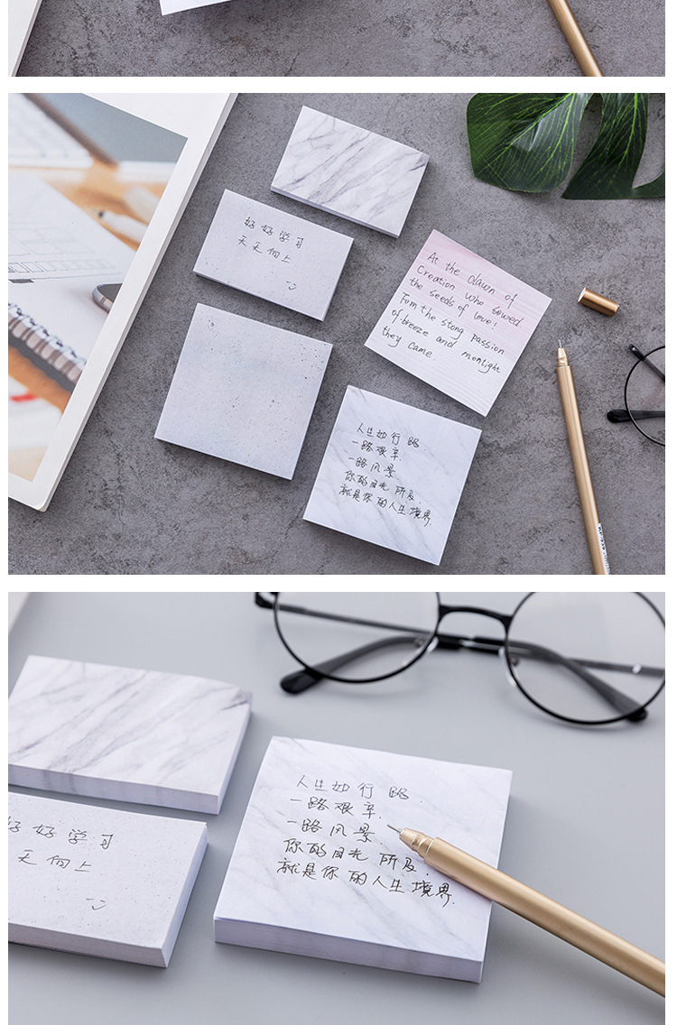 Korean Stationery Personalized Creative Marble Texture Sticky Notes Tearable Small Notepaper Notebook Message Memo Note Sticker