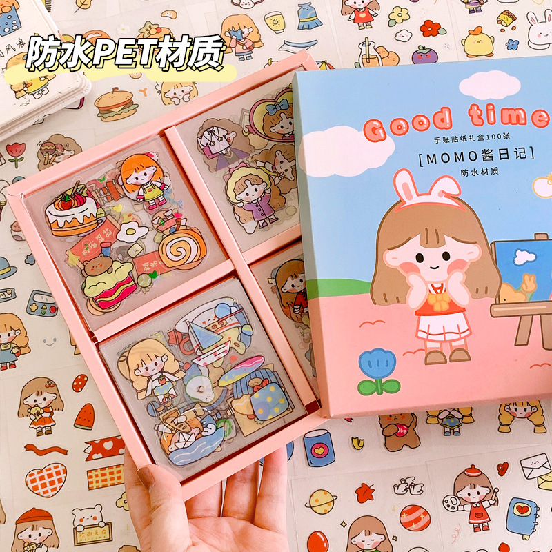 Yilan Cartoon Girl Hand Account Stickers Pet Waterproof Stickers Notebook Gift Box Girl&#039;s Hand Account Vacuum Cup Stickers 100 Pieces